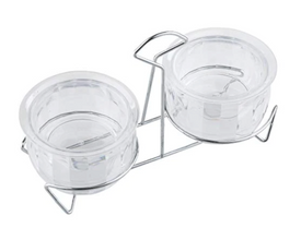 Tablecraft Chiller Dip Bowl Set with Rack,Chrome Plated Metal, (2) 14oz, 14 oz, Clear